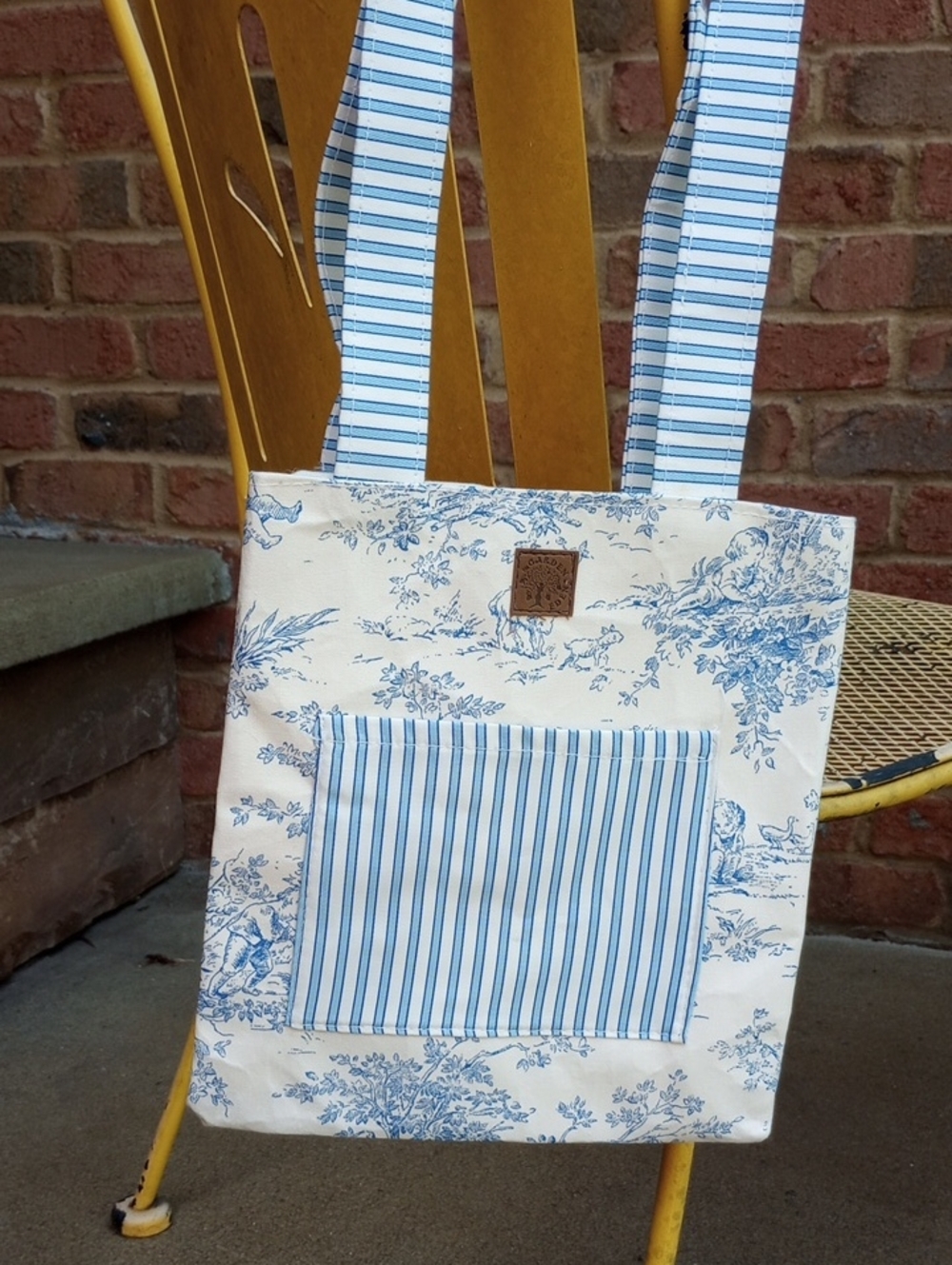 Retro Blue And White Toile Small Tote Bag